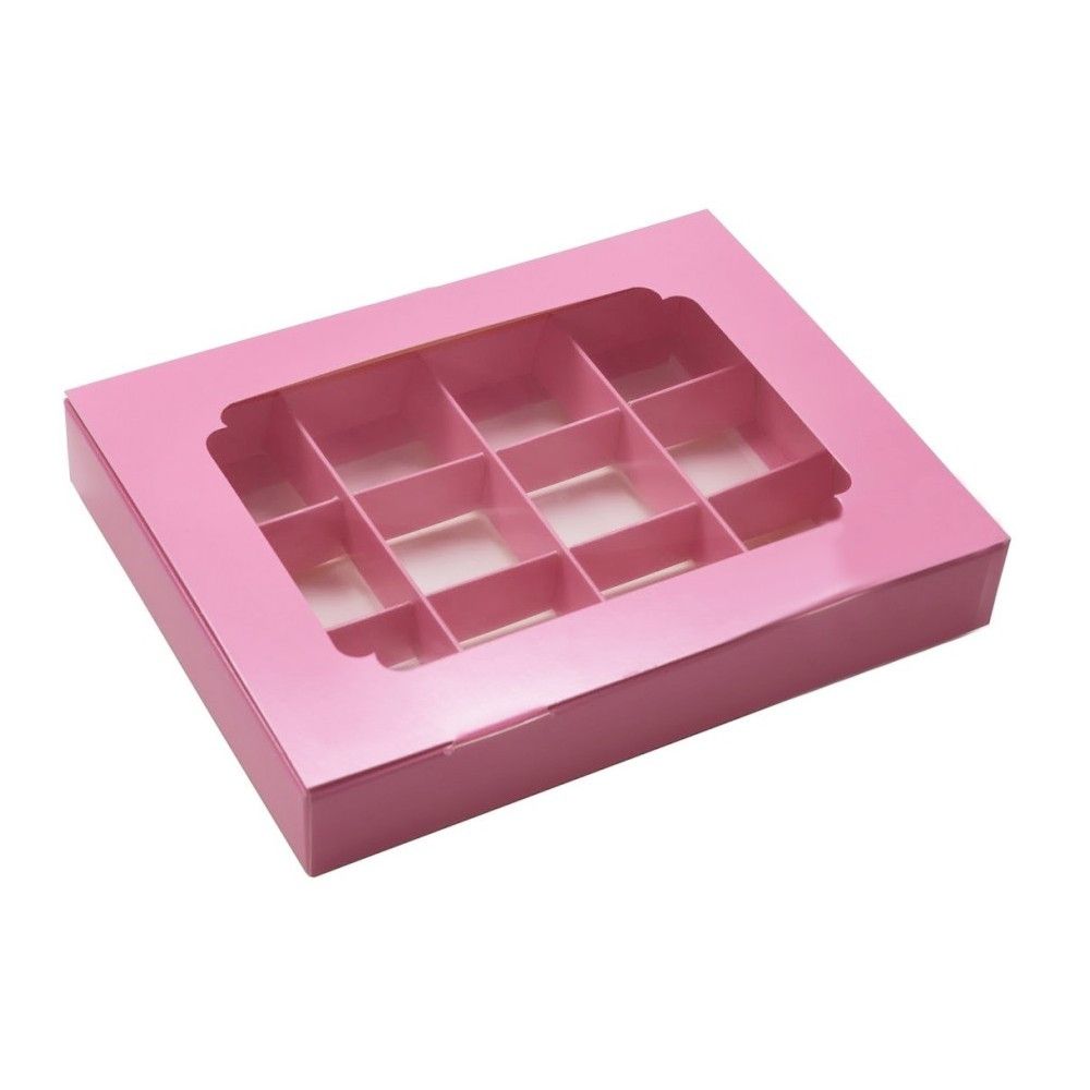 ⋗ Коробка на 12 конфет с окном Розовая, 20х15,6х 3 см купить в Украине ➛ CakeShop.com.ua, фото