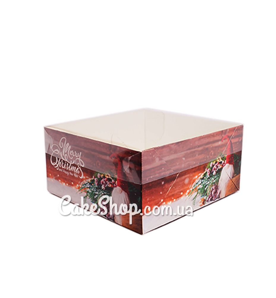 Коробка на 4 кекса с прозрачной крышкой Гном, 16х16х8 см - фото