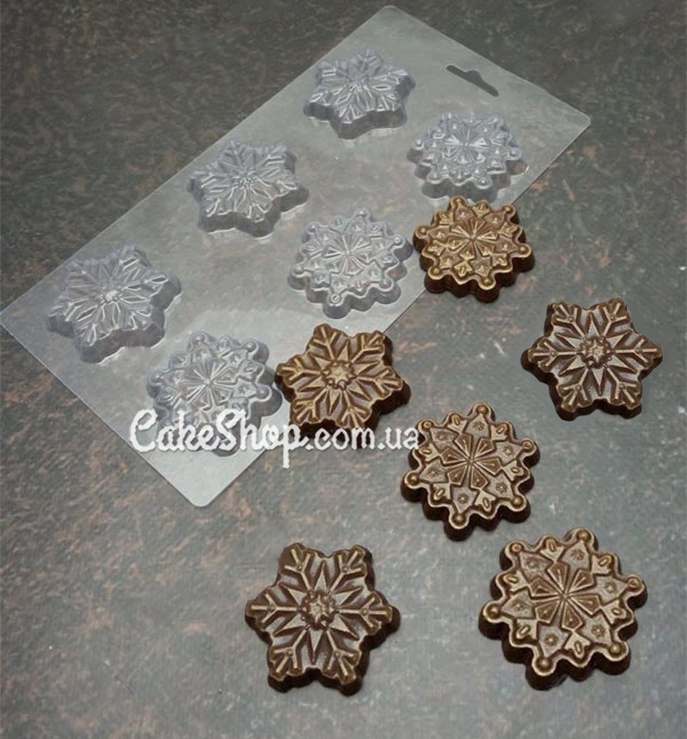 ⋗ Пластиковая форма для шоколада Снежинки средние купить в Украине ➛ CakeShop.com.ua, фото