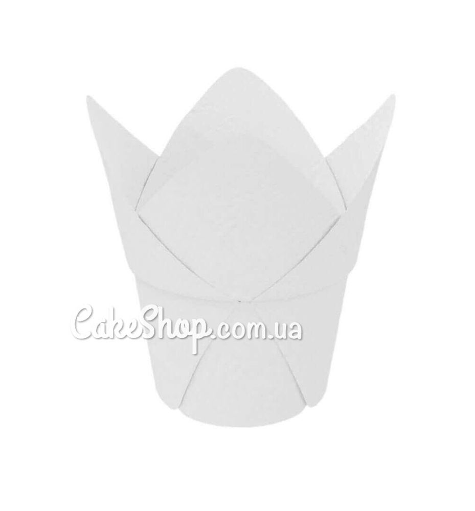 Форма бумажная для кексов Тюльпан с бортом белая, 10 шт - фото