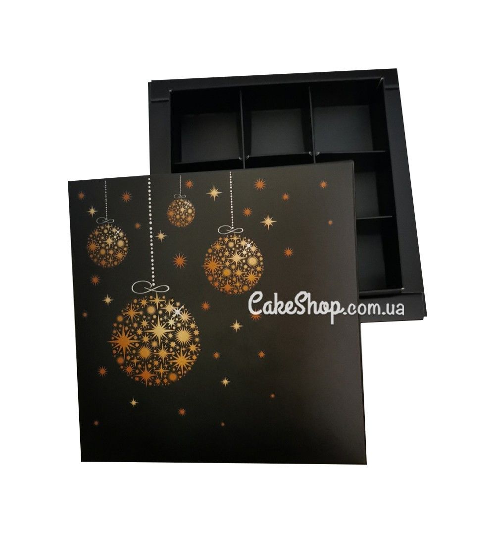 ⋗ Коробка на 9 конфет Новогодняя черная, 16,5х16,5х4 см купить в Украине ➛ CakeShop.com.ua, фото