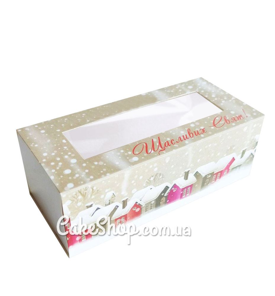 Коробка для макаронс, конфет, безе с прозрачным окном Домики, 14х6х5 см - фото