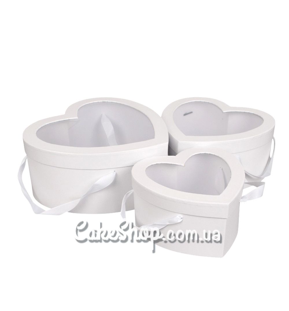 ⋗ Коробка Серце з ручками, 22,4х21,6х11 см Біла купити в Україні ➛ CakeShop.com.ua, фото