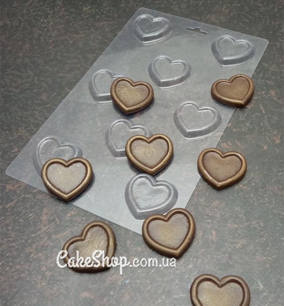 Пластиковая форма для шоколада Сердечки плоские - фото