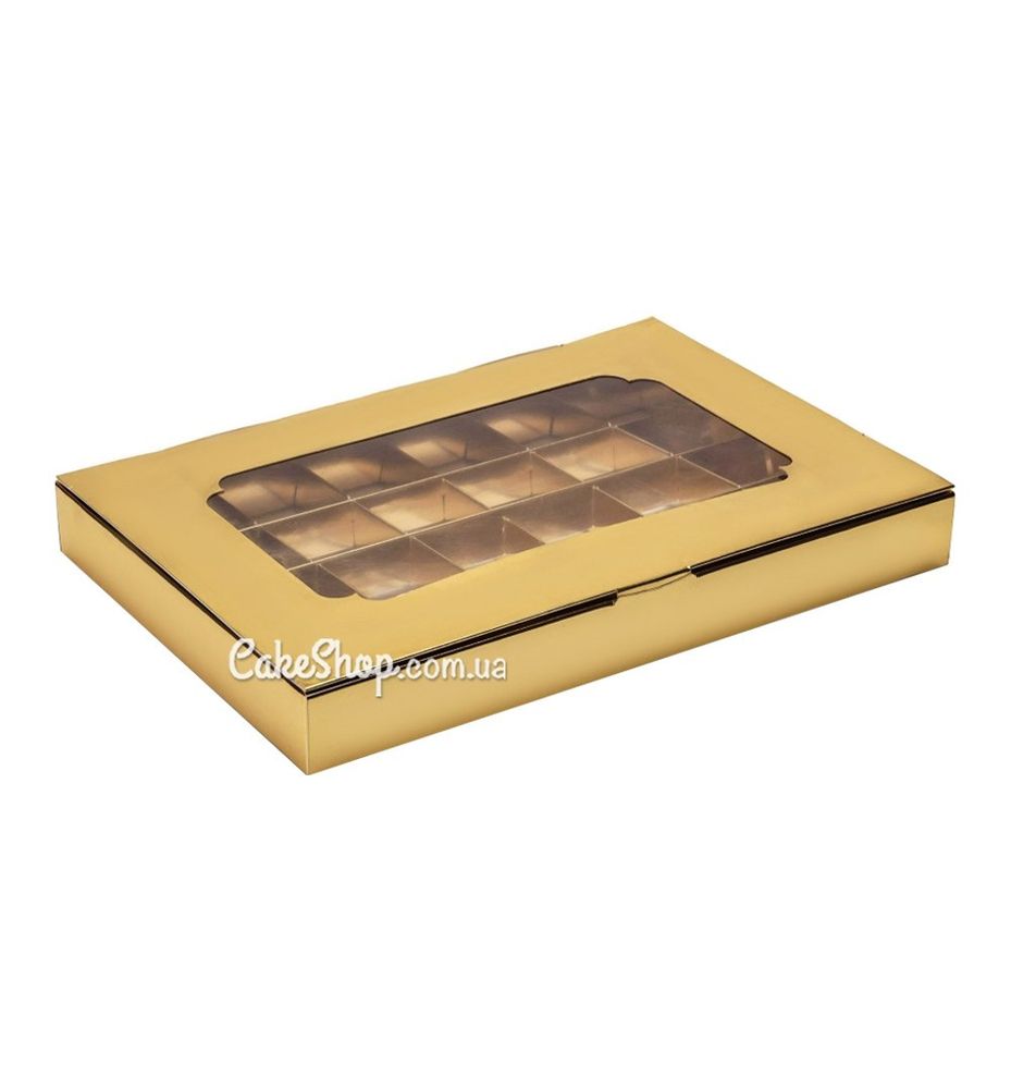 Коробка на 24 цукерки з вікном Золото, 27х18,5х3 см - фото