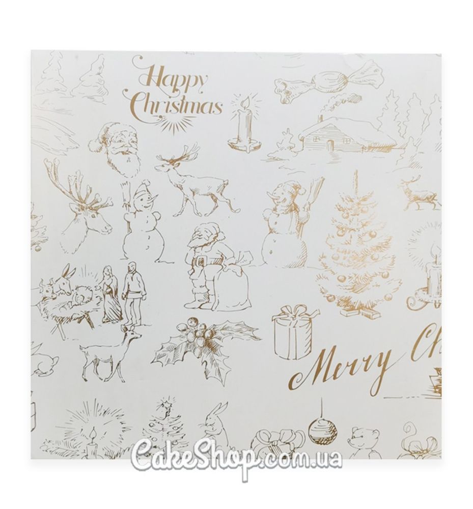 Коробка для пряников с золотой печатью Merry Christmas без окна, 20х20х3,5 см - фото