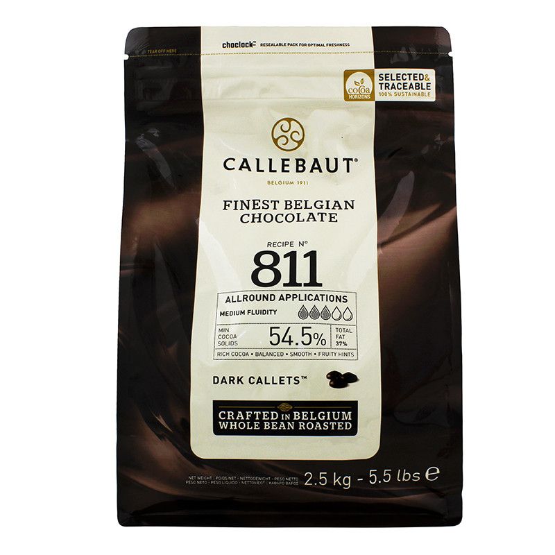 ⋗ Шоколад бельгійський  Callebaut 811 чорний 54,5% в дисках, 2,5кг купити в Україні ➛ CakeShop.com.ua, фото