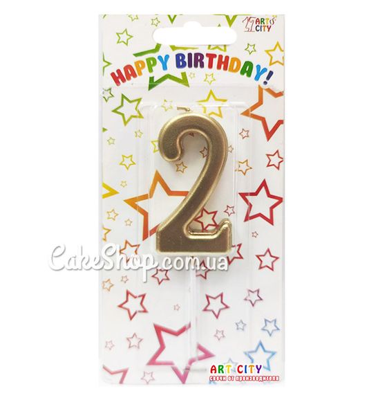 ⋗ Тортова свічка цифра Металізована золото - 2 купити в Україні ➛ CakeShop.com.ua, фото