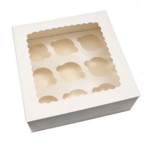 Коробка на 9 кексов с ажурным окном Белая, 25х25х10 см - фото
