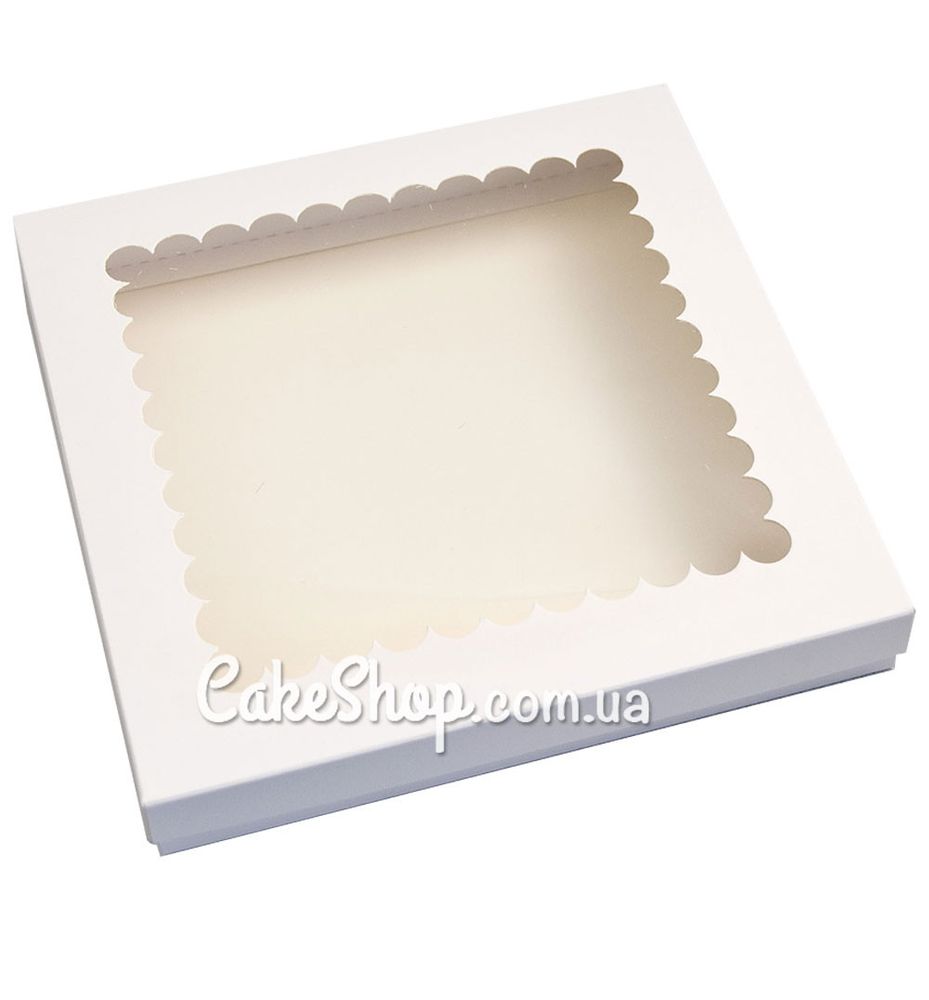 Коробка для пряників з ажурним вікном Біла, 21х21х3 см - фото
