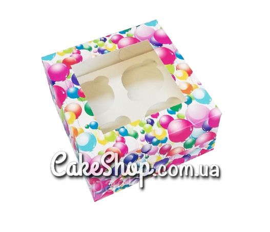 ⋗ Коробка на 4 кекса Воздушные шарики, 17*17*9 см купить в Украине ➛ CakeShop.com.ua, фото
