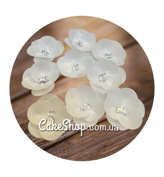 ⋗ Вафельна квітка Троянда (біла з сріблом) 9 шт ТМ Іриска купити в Україні ➛ CakeShop.com.ua, фото