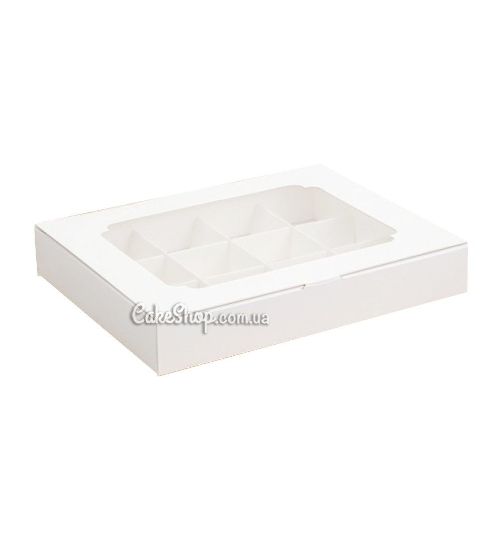 ⋗ Коробка на 12 конфет с окном Белая, 20х15,6х 3 см купить в Украине ➛ CakeShop.com.ua, фото