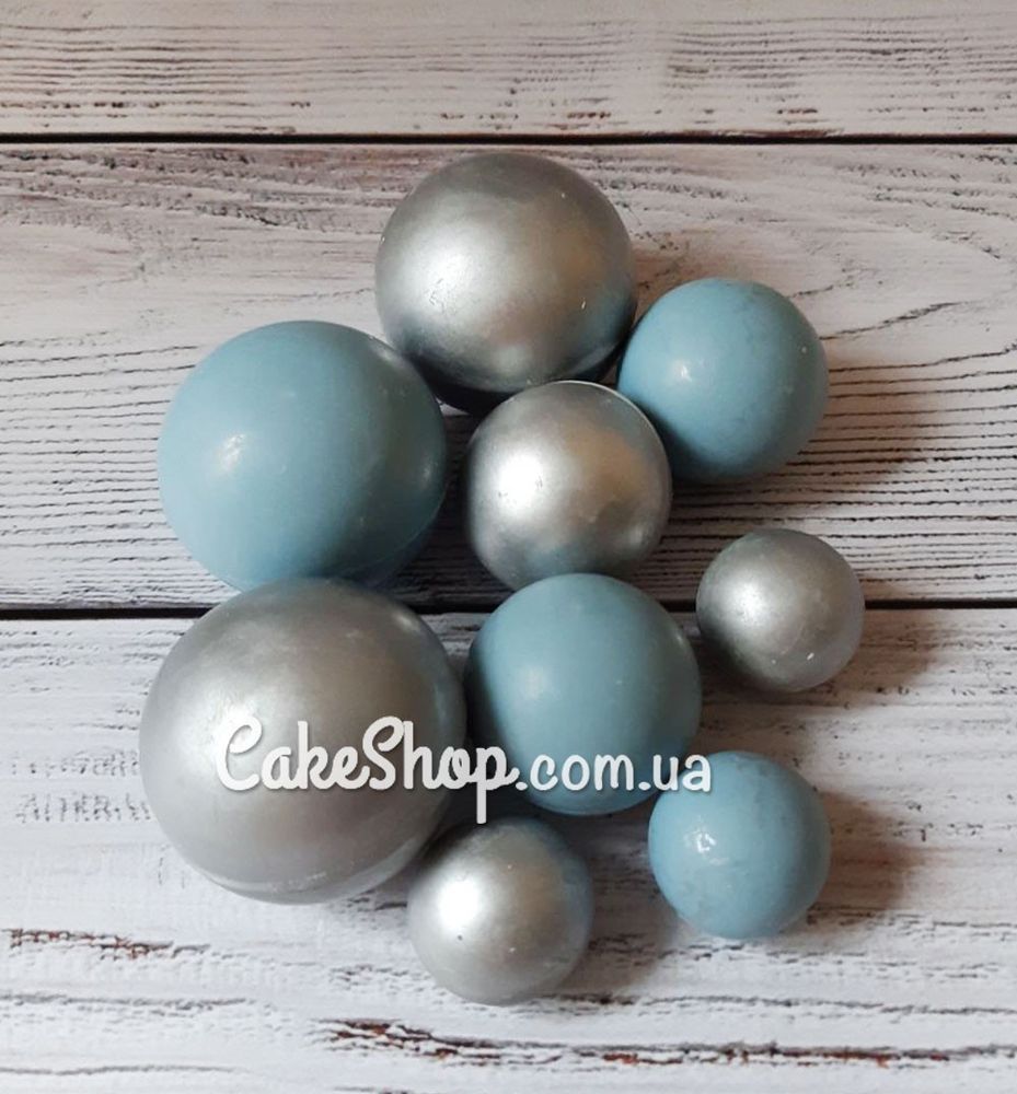 Набор шоколадных шариков голубой/серебро, 9шт - фото