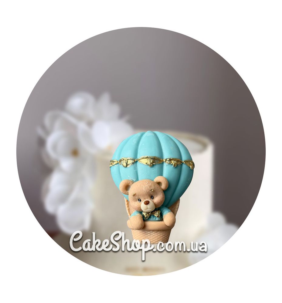 Шоколадная фигурка Мишка на воздушном шаре Беж-Голубой ТМ ДимК - фото