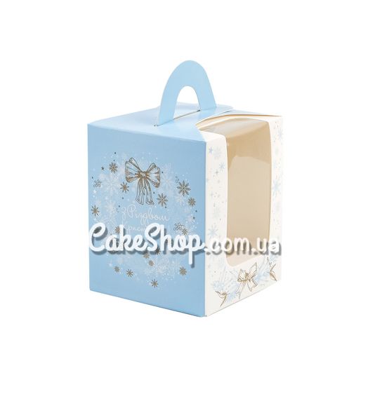 ⋗ Коробка для 1 кексу з ручкою Новорічний виночок блакитна, 8,2 х8, 2х10 см купить в Украине ➛ CakeShop.com.ua, фото
