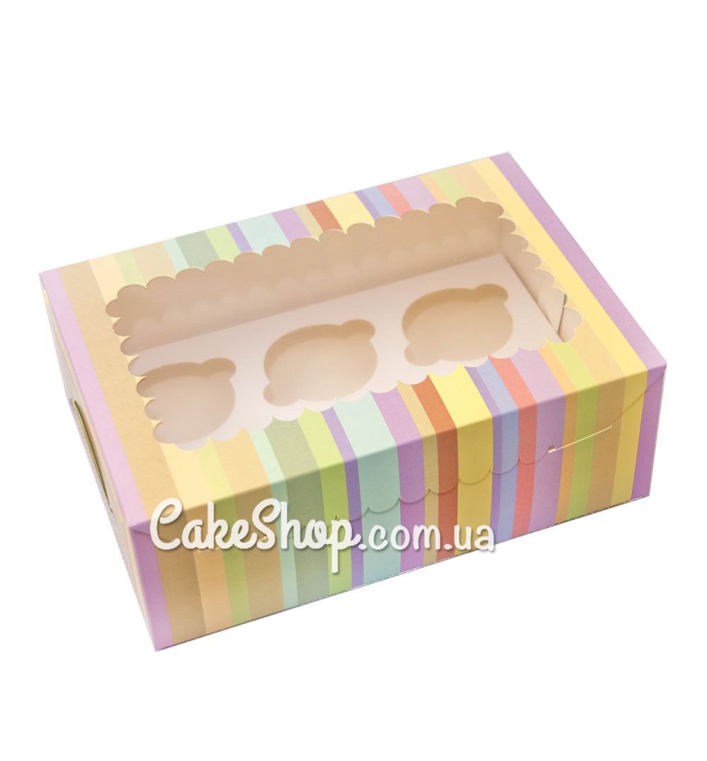 ⋗ Коробка на 6 кексов с прозрачным окном Радуга, 25,5х18х9 см купить в Украине ➛ CakeShop.com.ua, фото