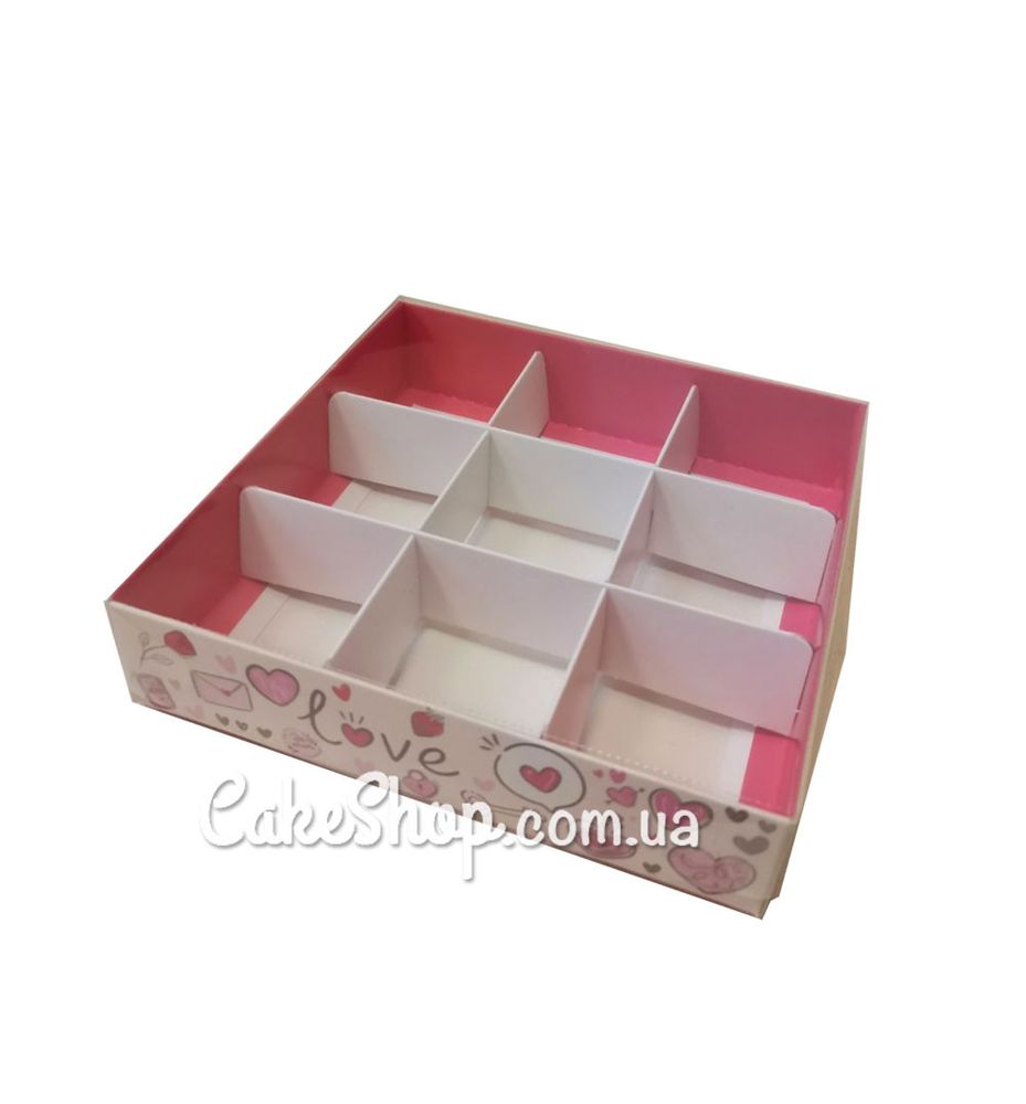 Коробка на 9 конфет с прозрачной крышкой Love is, 16х16х3,5 см - фото