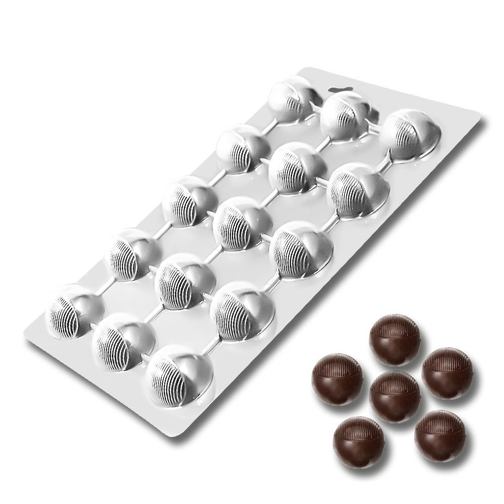 Пластикова форма для шоколаду Півсфера рифлена 3см, 15шт - фото