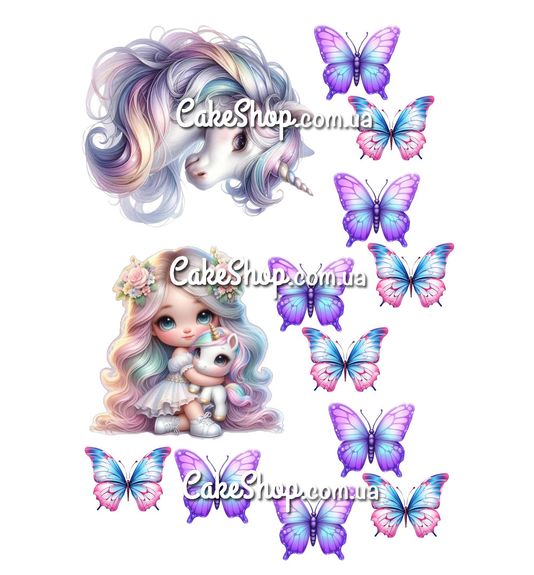 ⋗ Вафельная картинка Девочка с единорогом купить в Украине ➛ CakeShop.com.ua, фото