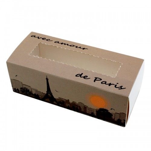 Коробка для макаронс, конфет, безе с прозрачным окном Париж, 14х5х6 см - фото
