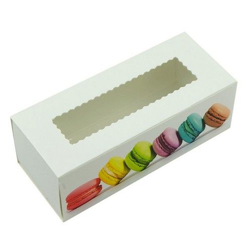 Коробка для макаронс, конфет, безе с прозрачным окном с рисунком макарон, 14х5х6 см - фото