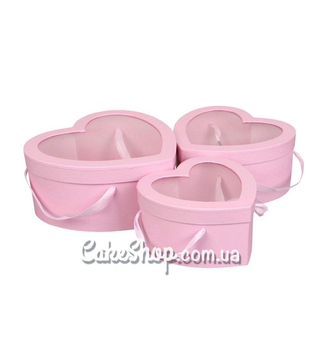⋗ Коробка Серце з ручками, 18,4х17,8х10 см Рожева купити в Україні ➛ CakeShop.com.ua, фото