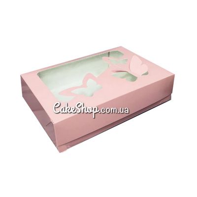 Коробка для еклерів, зефіру з метеликом Пудра, 25х17х6 см - фото