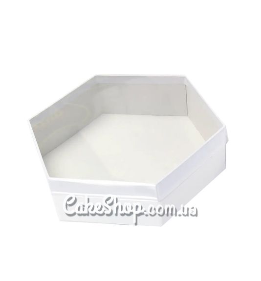⋗ Коробка шестигранная с окном d-18 см, h-6 см, Белая купить в Украине ➛ CakeShop.com.ua, фото