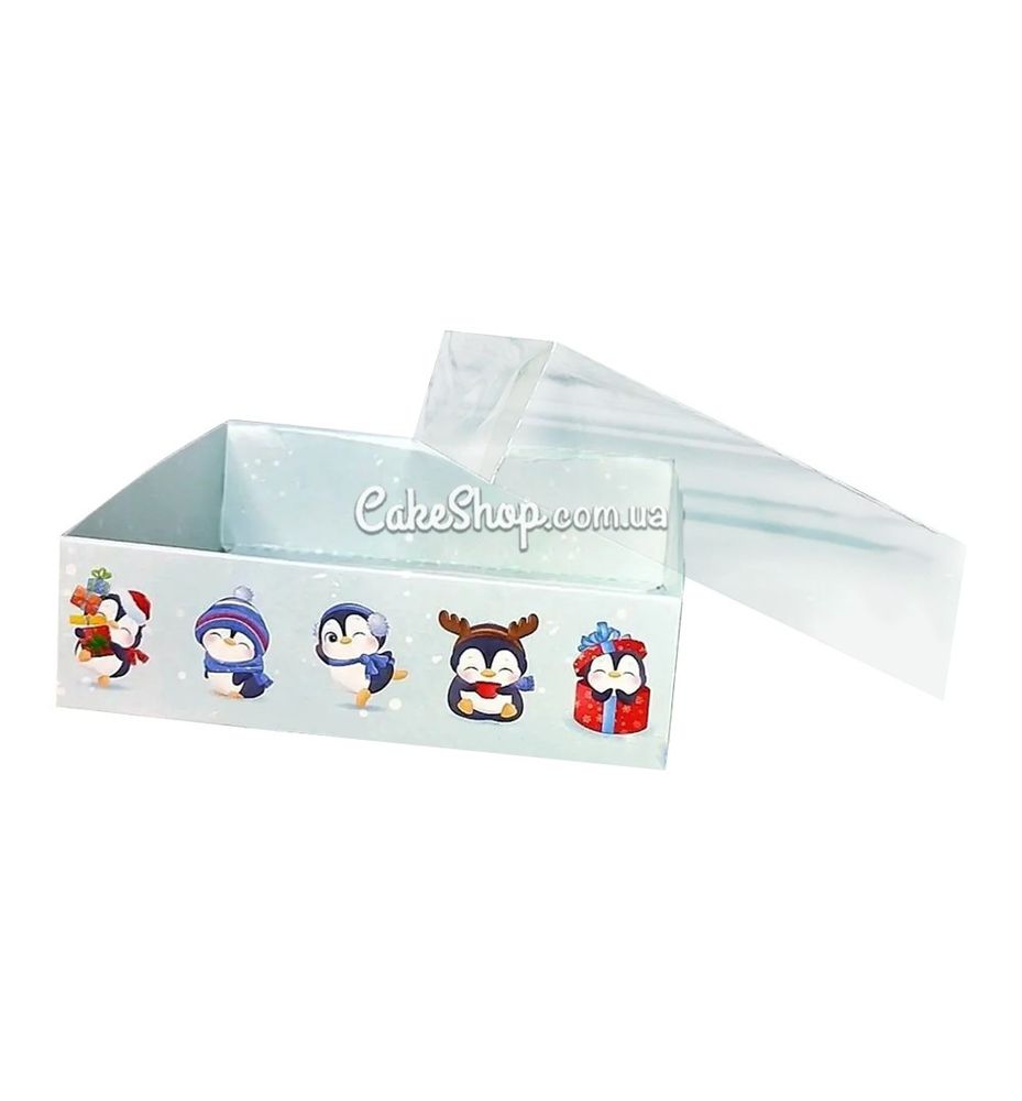 Коробка для пряников с прозрачной крышкой Пингвины, 12х12х3,5 см. - фото