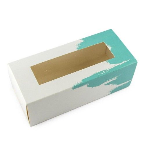 Коробка для макаронс, конфет, безе с прозрачным окном  Акварель бирюзовая, 14х6х5 см - фото