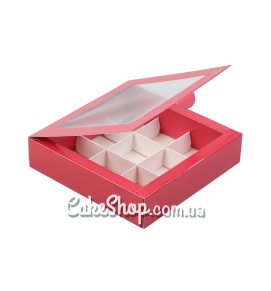 ⋗ Коробка на 9 конфет с окном Красная, 15,3 х15, 3х3, 5 см купить в Украине ➛ CakeShop.com.ua, фото