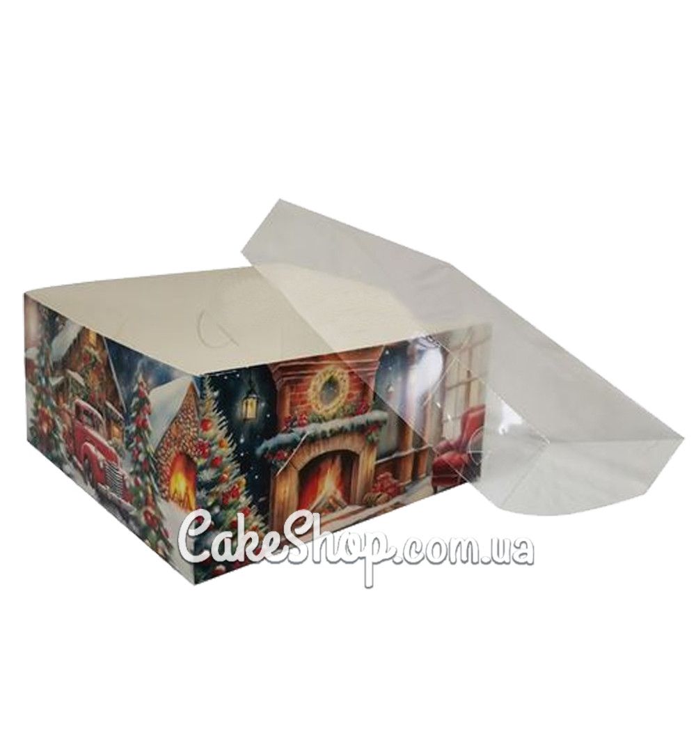 ⋗ Коробка для десертов с прозрачной крышкой Рождественская, 16х16х8 см купить в Украине ➛ CakeShop.com.ua, фото