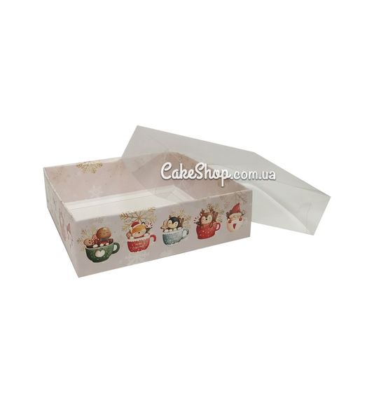 ⋗ Коробка для пряників з прозорою кришкою Новорічні горнятка, 12х12х3,5 см купити в Україні ➛ CakeShop.com.ua, фото