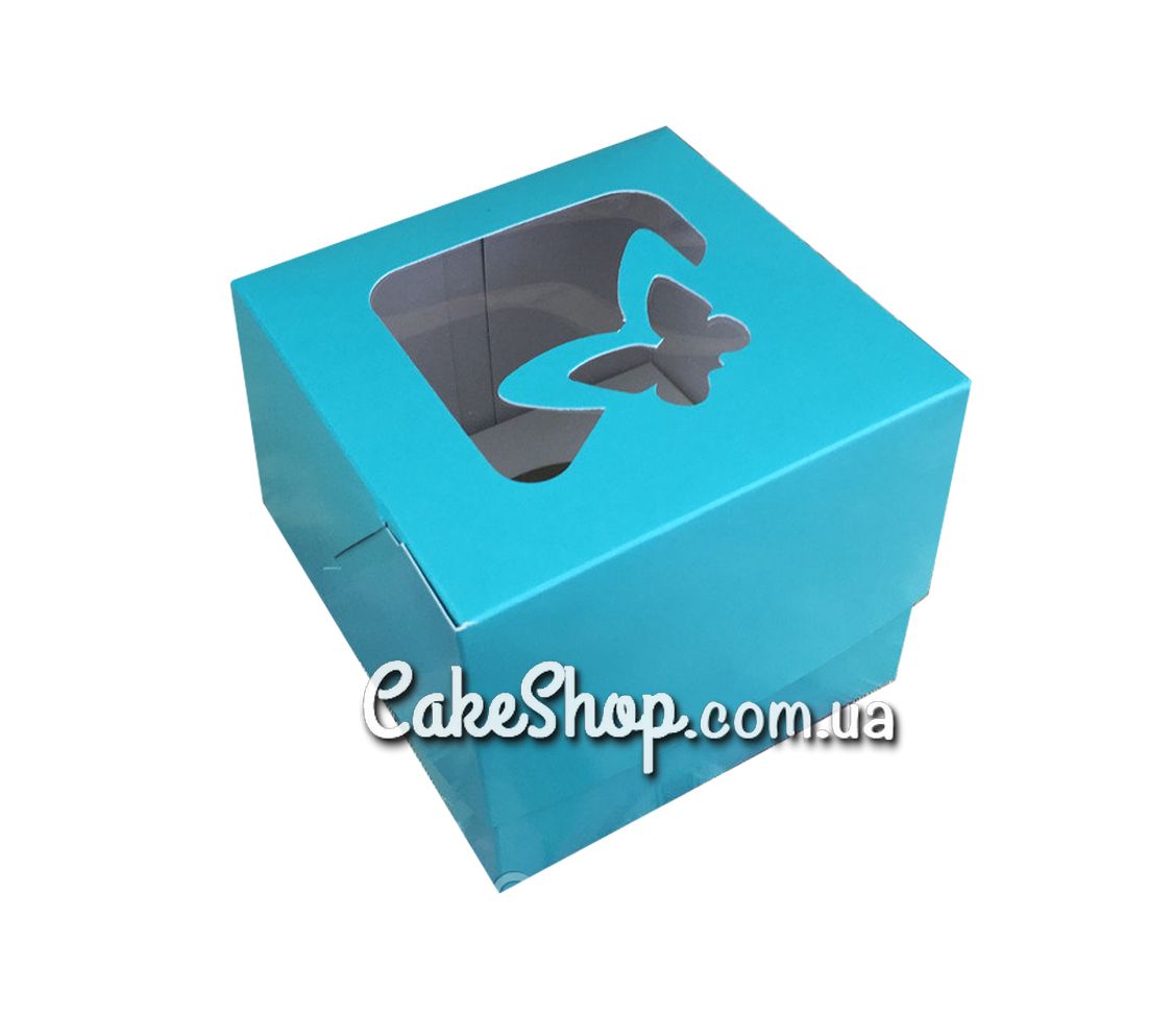 ⋗ Коробка для 1 кекса с бабочкой Бирюзовая, 10х10х9 см купить в Украине ➛ CakeShop.com.ua, фото