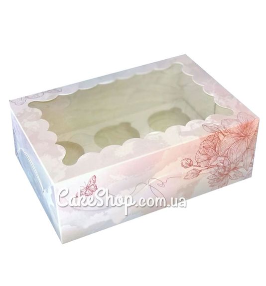 ⋗ Коробка на 6 кексів Пудра Візерунок , 25х17х9 см купити в Україні ➛ CakeShop.com.ua, фото