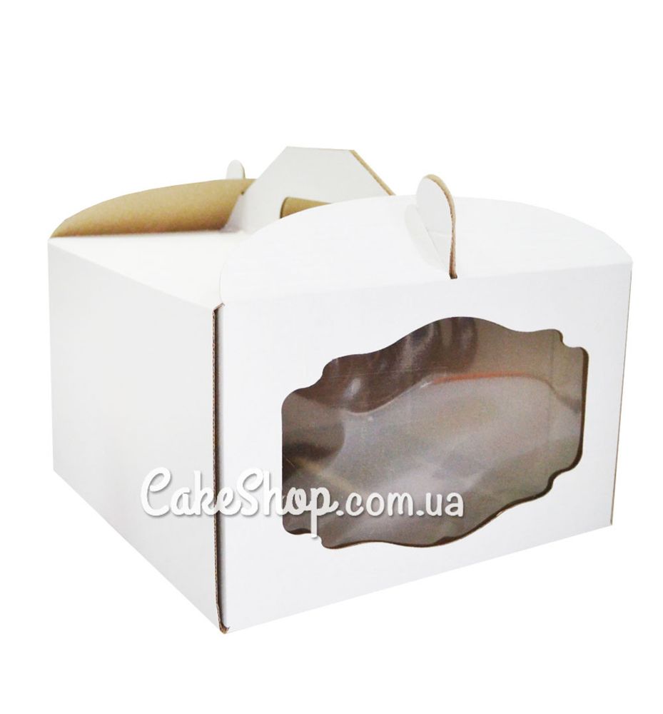 Коробка для торта з вікном Біла гофрокартон, 25х25х15см - фото