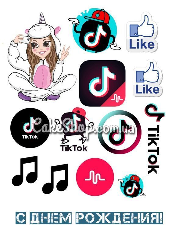 ⋗ Вафельна картинка Tik Tok 1 купити в Україні ➛ CakeShop.com.ua, фото