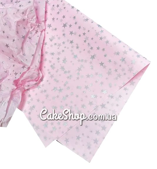 ⋗ Папір тішью Срібні зірочки на ніжно-рожевому, 10 аркушів купити в Україні ➛ CakeShop.com.ua, фото