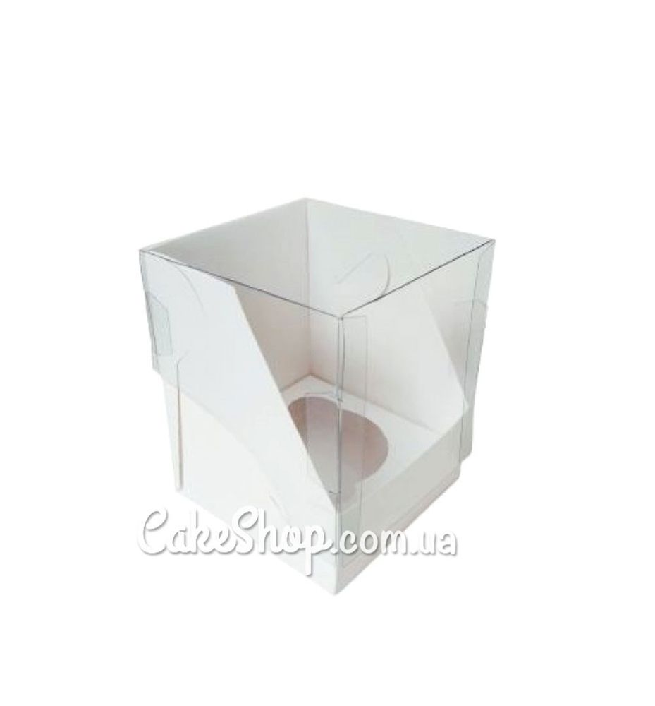 Коробка для 1 кекса Аквариум белая, 9х9х11 см - фото