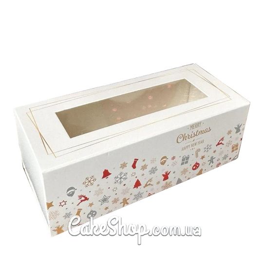 ⋗ Коробка для макаронс, конфет, безе с прозрачным окном Новогодняя, ​​14х6х5 см купить в Украине ➛ CakeShop.com.ua, фото
