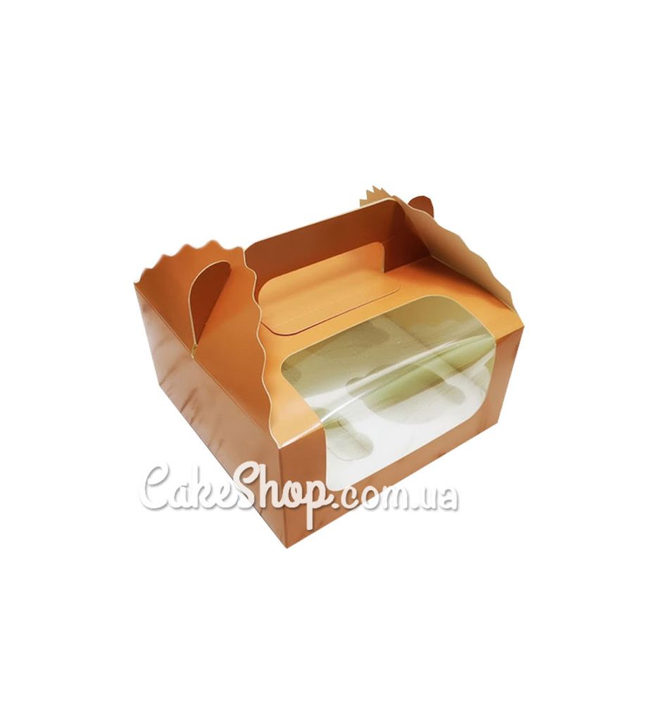 Коробка на 4 кекса с ручкой Капучино, 17х17х8,5 см - фото