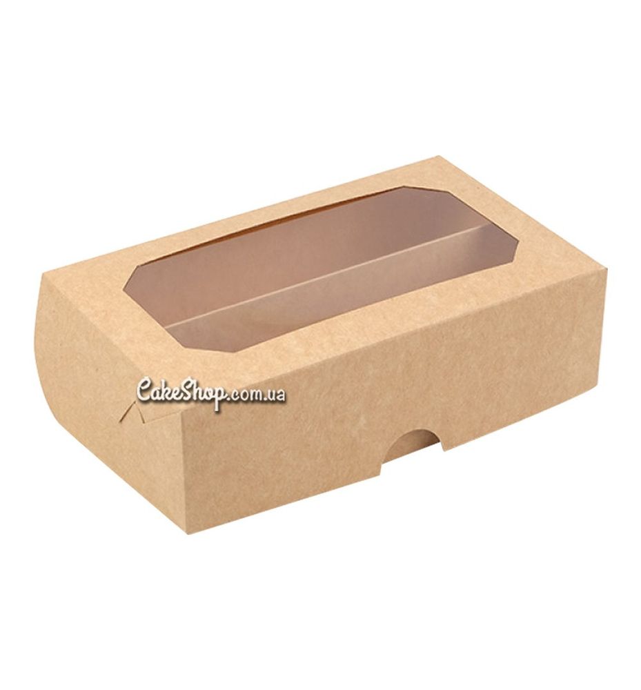Коробка для макаронс, зефіру з вікном Крафт, 20х12х6 см - фото