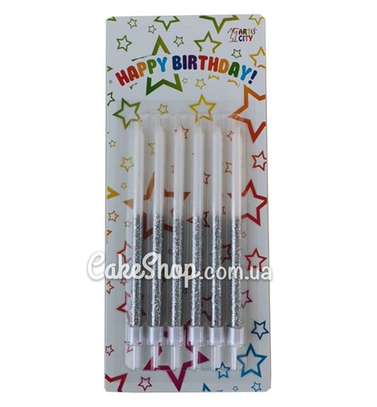 ⋗ Свечи тортовые высокие белые с серебром купить в Украине ➛ CakeShop.com.ua, фото