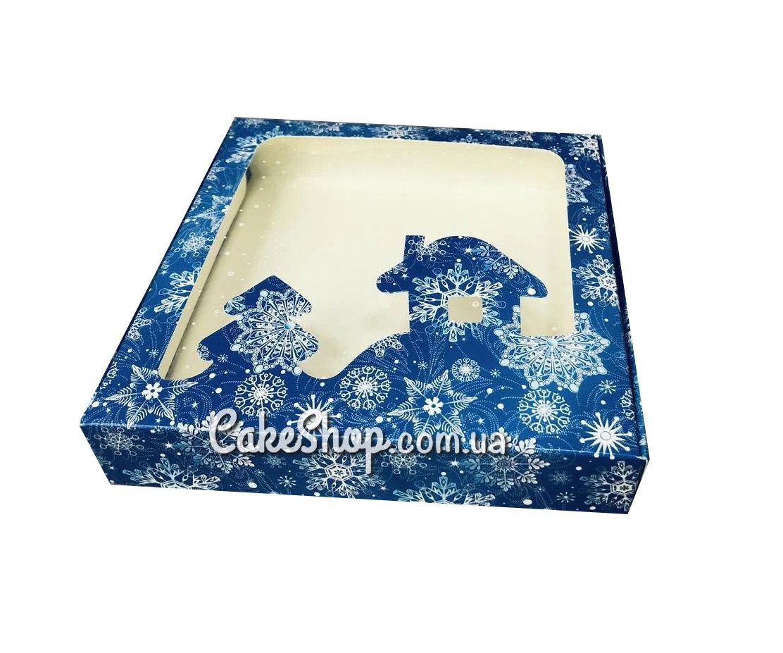 ⋗ Коробка для пряников с домиком Снежинка Синяя, 15х15х3 см купить в Украине ➛ CakeShop.com.ua, фото