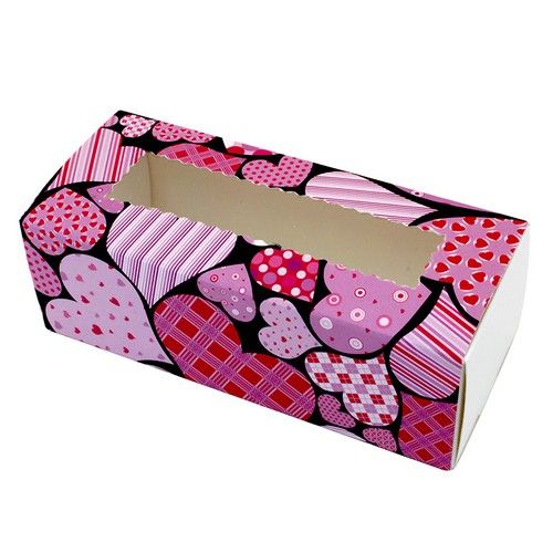 Коробка для макаронс, конфет, безе с прозрачным окном Сердечки фиолет, 14х5х6 см - фото