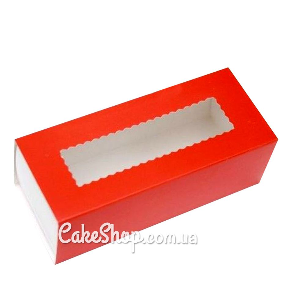 Коробка для макаронс, конфет, безе с прозрачным окном Красная, 14х5х6 см - фото