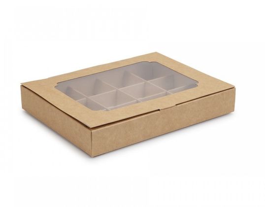 ⋗ Коробка на 12 конфет с окном Крафт, 20х15,6х 3 см купить в Украине ➛ CakeShop.com.ua, фото