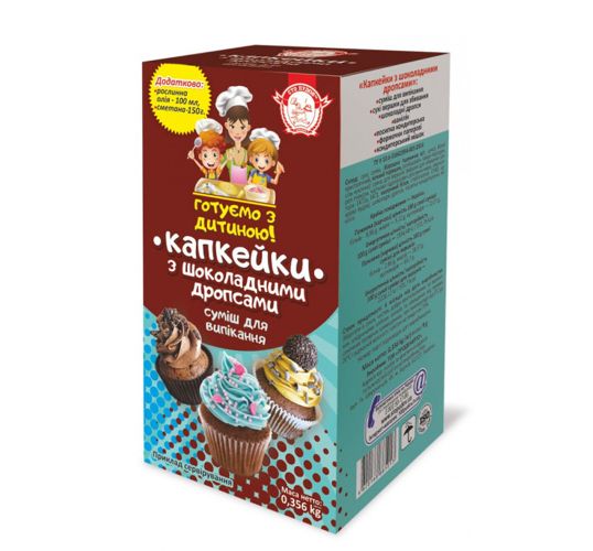 ⋗ Суміш для випічки "Капкейки" з шоколадними дропсами, Сто пудів, 356 г купити в Україні ➛ CakeShop.com.ua, фото