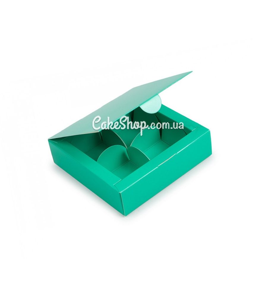 Коробка на 4 цукерки Бірюзова, 11х11х3 см - фото